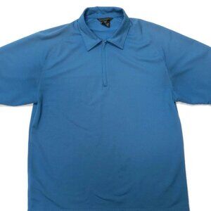 Nike Polo Golf Shirt Mens Medium 1/4 Zip Athletic Blue Stretch‎ Short Sleeve 1/2